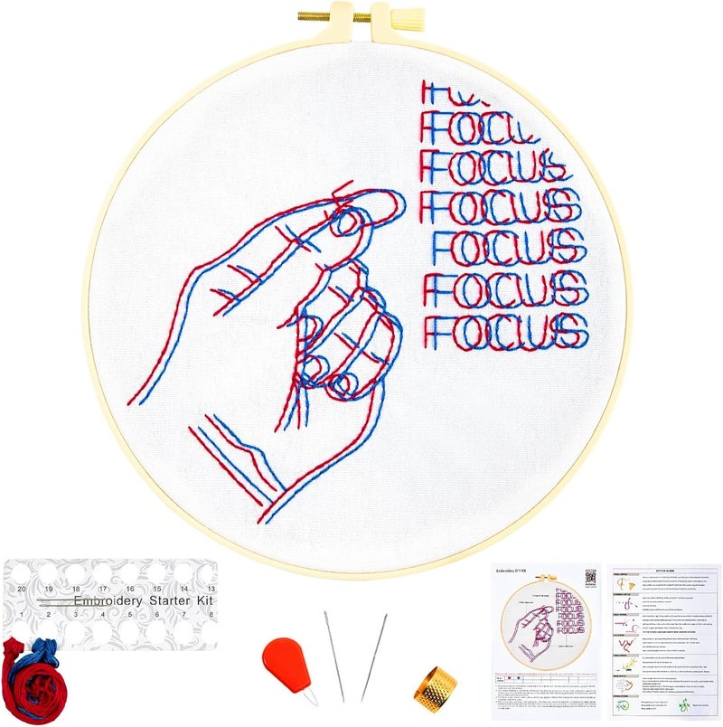 Crafmanoe Easy Hand Embroidery Kits for Beginners Adults, Focus Embroidery Starter Kits, Counted Cross Stitch Kits for Beginners Craft Kits for Adults Women, Embroidery Hoops, Thread & Video Tutorial - Image 1
